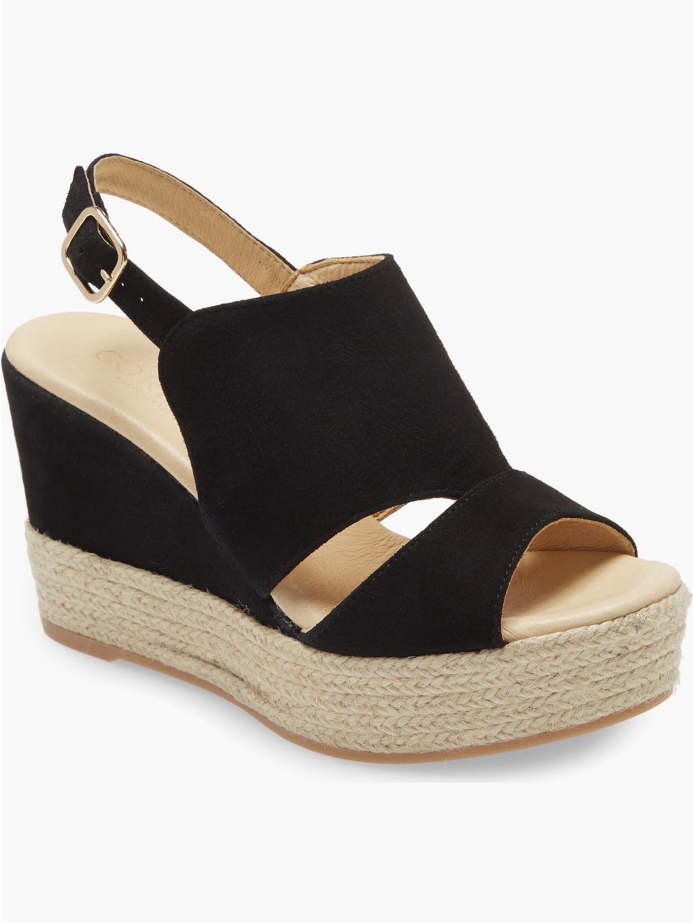 Cordani Elenor Black Espadrille Wedge Sandals Leather EU 37 US 7
